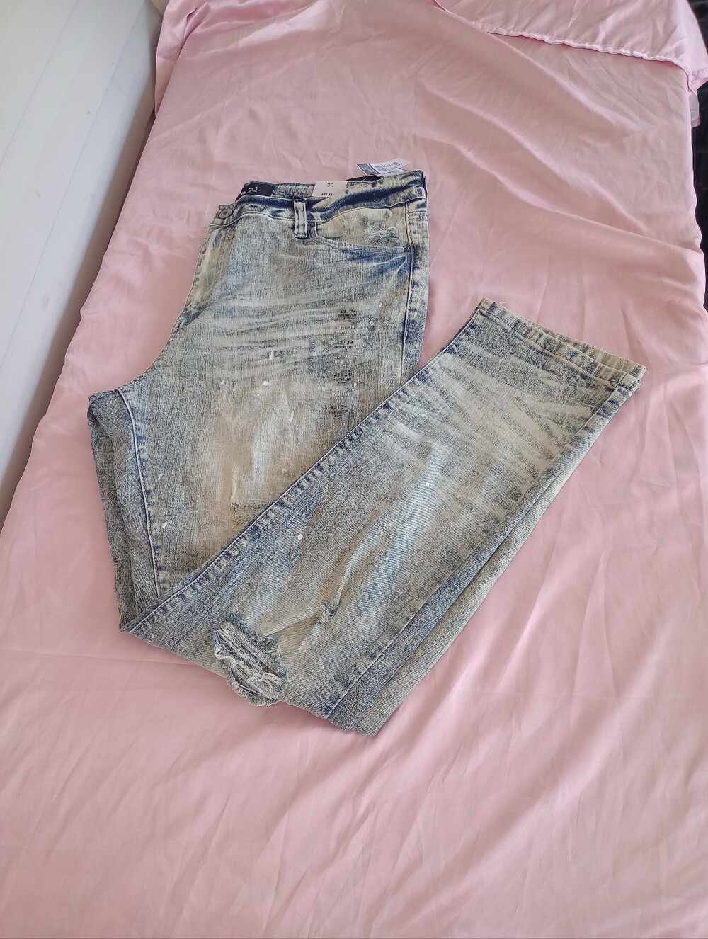 Rue 21 - Men's Supreme Flex Slim Taper Jeans Distressed - Blue - 42x34